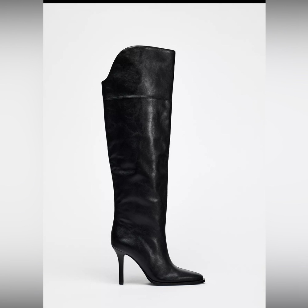 Elegant Black Leather Over the Knee-High Boots